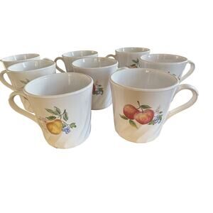 Vintage CorningWare Chutney Fruit Swirl Coffee Mugs Set of 8 USA